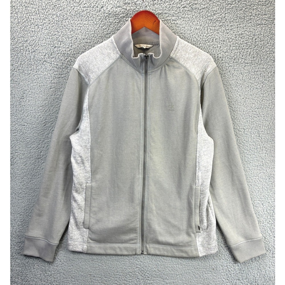 Calvin Klein Jeans Full Zip Track Jacket Mens L Gray Two-Tone Mock Neck Casual